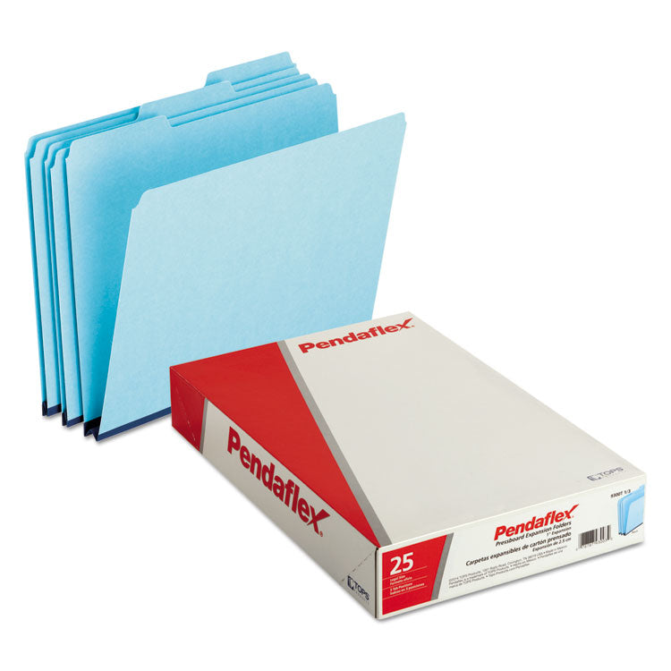 Pressboard Expanding File Folders, 1/3-Cut Tabs: Assorted, Legal Size, 1" Expansion, Blue, 25/Box