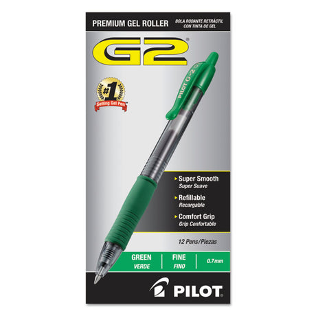 G2 Premium Gel Pen, Retractable, Fine 0.7 mm, Green Ink, Smoke/Green Barrel, Dozen