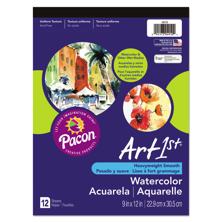 Artist Watercolor Paper Pad, Unruled, Yellow Cover, 12 White 9 x 12 Sheets