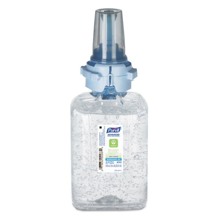 Advanced Hand Sanitizer Green Certified Gel Refill, For ADX-7 Dispensers, 700 mL, Fragrance-Free, 4/Carton