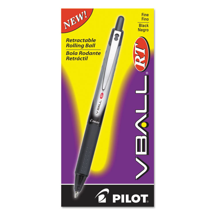 VBall RT Liquid Ink Roller Ball Pen, Retractable, Fine 0.7 mm, Black Ink, Black/White Barrel