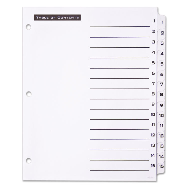 Table  n Tabs Dividers, 15-Tab, 1 to 15, 11 x 8.5, White, White Tabs, 1 Set