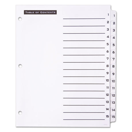 Table  n Tabs Dividers, 15-Tab, 1 to 15, 11 x 8.5, White, White Tabs, 1 Set