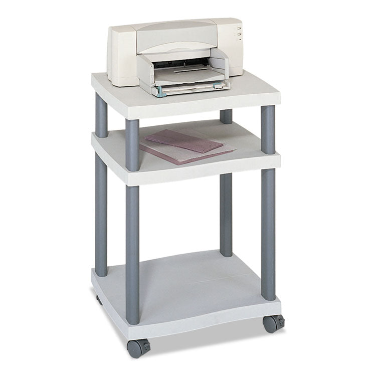 Wave Design Deskside Printer Stand, Plastic, 3 Shelves, 20  x 17.5  x 29.25 , White/Charcoal Gray