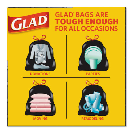 Drawstring Large Trash Bags, Three-Ply, 30 gal, 1.05 mil, 30  x 33 , Black, 15/Box