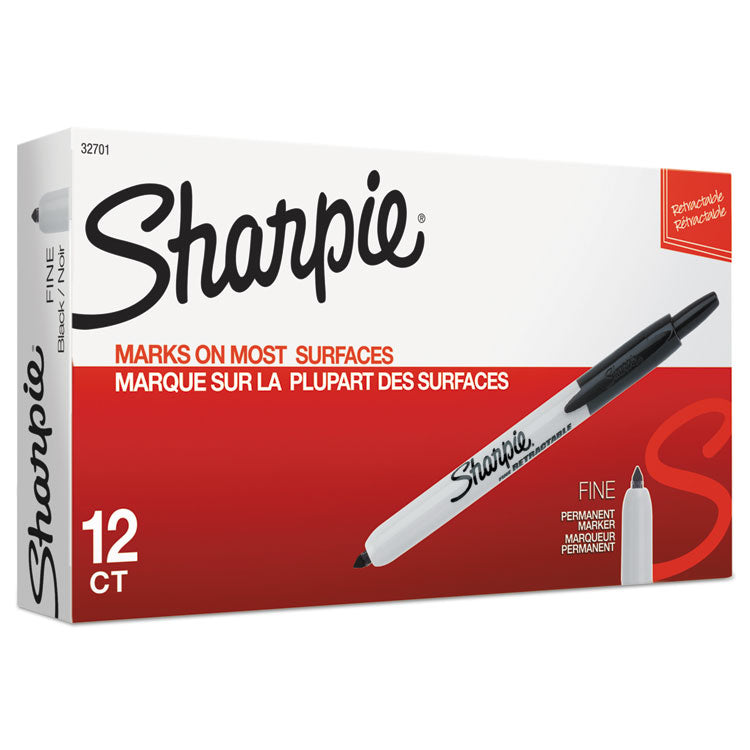 Retractable Permanent Marker, Fine Bullet Tip, Black