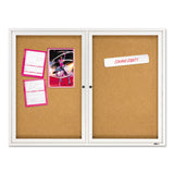 Enclosed Indoor Cork Bulletin Board with Two Hinged Doors, 48 x 36, Tan Surface, Silver Aluminum Frame