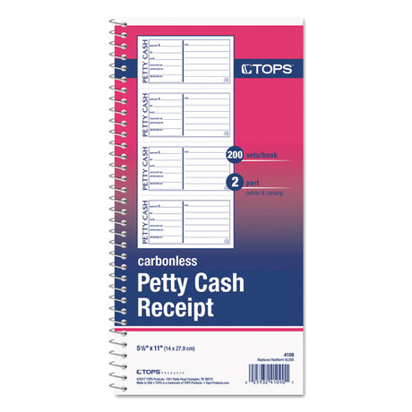 Petty Cash Receipt Book, Two-Part Carbonless, 5 x 2.75, 4 Forms/Sheet, 200 Forms Total