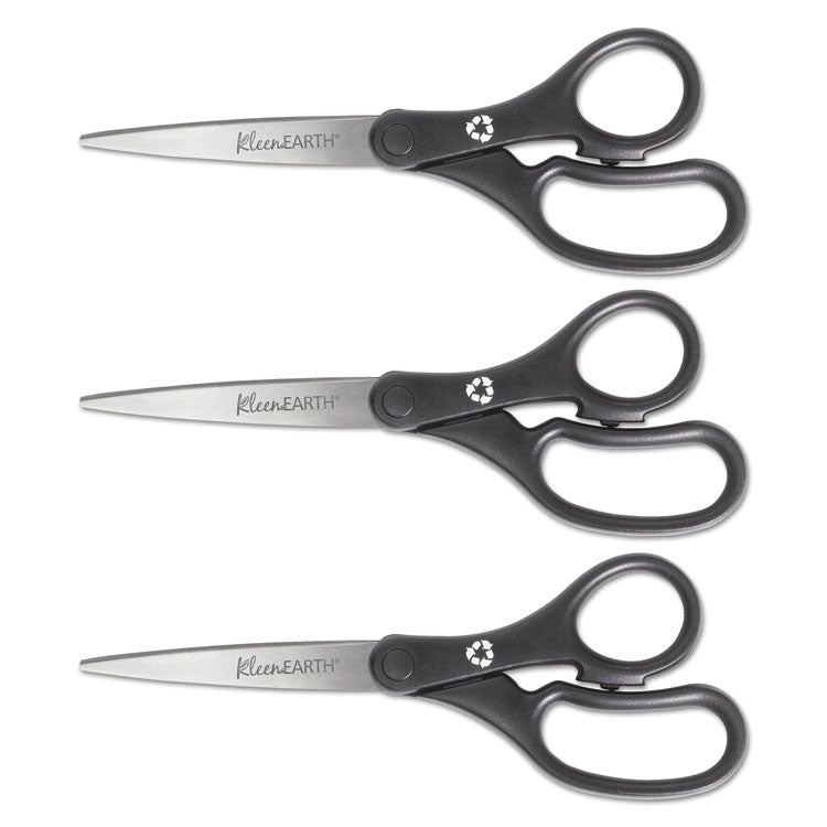 KleenEarth Basic Plastic Handle Scissors, 8" Long, 3.25" Cut Length, Black Straight Handles, 3/Pack