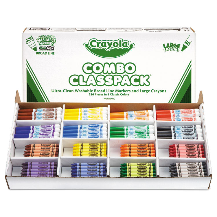 Crayon and Ultra-Clean Washable Marker Classpack, 8 Colors, 128 Each Crayons/Markers, 256/Box