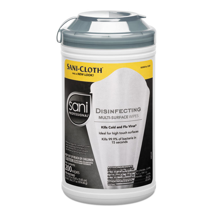 Disinfecting Multi-Surface Wipes, 7.5 x 5.38, White, 200/Canister