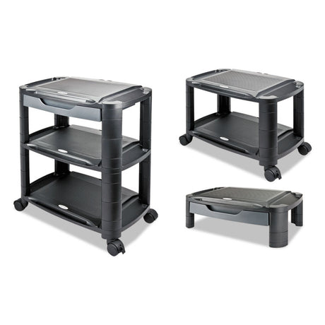 3-in-1 Cart/Stand, Plastic, 3 Shelves, 1 Drawer, 100 lb Capacity, 21.63" x 13.75" x 24.75", Black/Gray