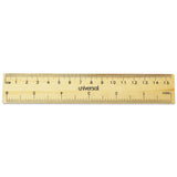 Flat Wood Ruler, Standard/Metric, 6" Long