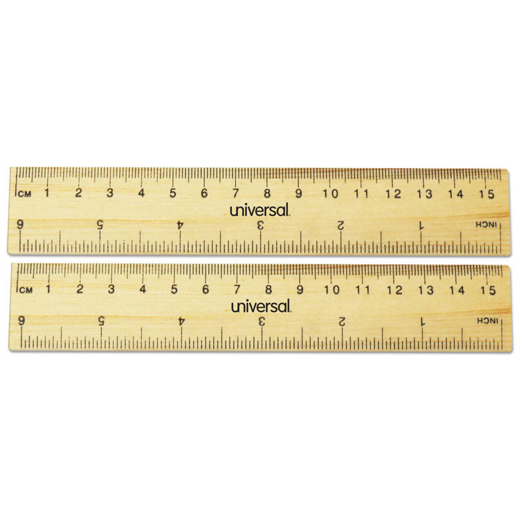 Flat Wood Ruler, Standard/Metric, 6" Long