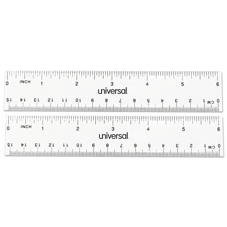 Clear Plastic Ruler, Standard/Metric, 6" Long, Clear, 2/Pack