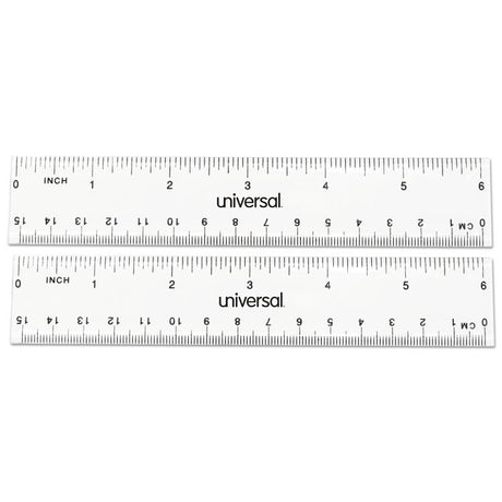 Clear Plastic Ruler, Standard/Metric, 6" Long, Clear, 2/Pack