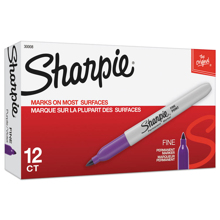 Fine Tip Permanent Marker, Fine Bullet Tip, Purple, Dozen