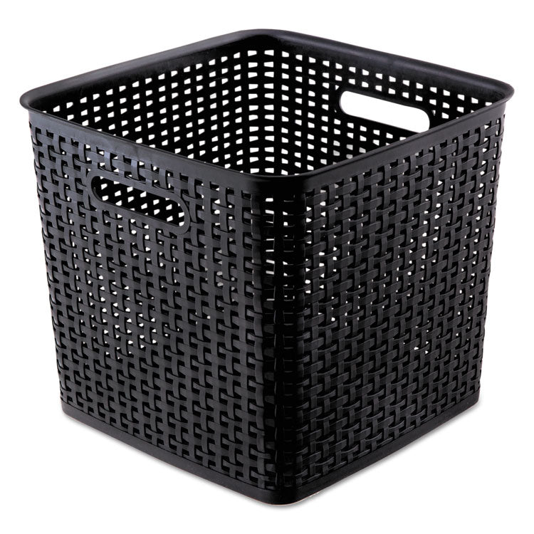 Plastic Weave Bin, Extra Large, 12.5" x 12.5" x 11.13", Black, 2/Pack