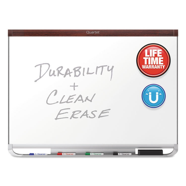 Prestige 2 DuraMax Magnetic Porcelain, 48 x 36, White Surface, Mahogany Fiberboard/Plastic Frame