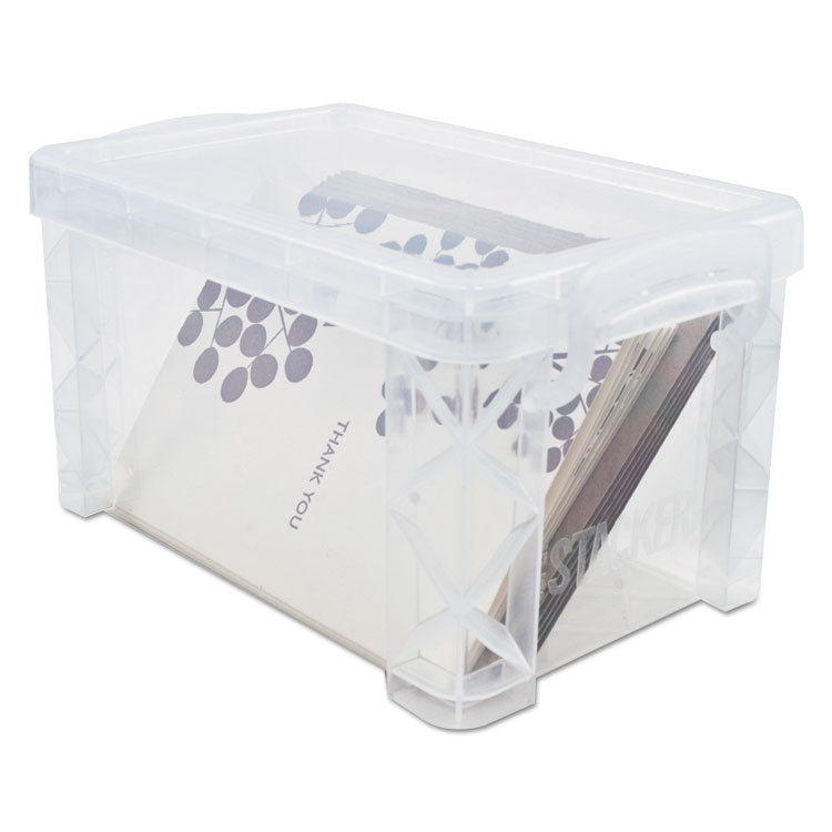 Super Stacker Storage Boxes, Holds 400 3 x 5 Cards, 6.25 x 3.88 x 3.5, Plastic, Clear