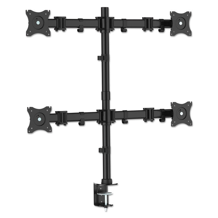 Articulating Quad Monitor Arms, For 13  to 27  Monitors, 360 deg Rotation, 45 deg Tilt, 180 deg Pan, Black, Supports 18 lb