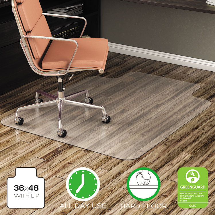 All Day Use Non-Studded Chair Mat for Hard Floors, 36 x 48, Lipped, Clear