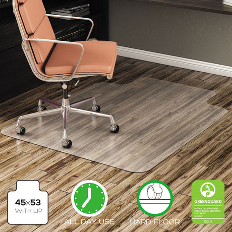 All Day Use Non-Studded Chair Mat for Hard Floors, 45 x 53, Wide Lipped, Clear