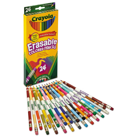 Erasable Color Pencil Set, 3.3 mm, 2B, Assorted Lead and Barrel Colors, 24/Pack