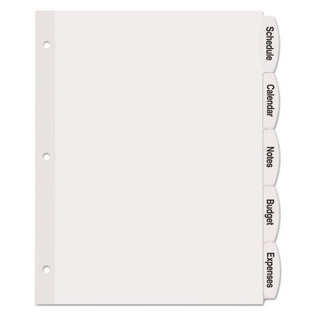 Big Tab Printable White Label Tab Dividers, 5-Tab, 11 x 8.5, White, 20 Sets