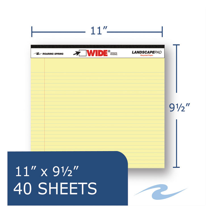 WIDE Landscape Format Writing Pad, Unpunched with Standard Back, Medium/College Rule, 40 Canary-Yellow 11 x 9.5 Sheets