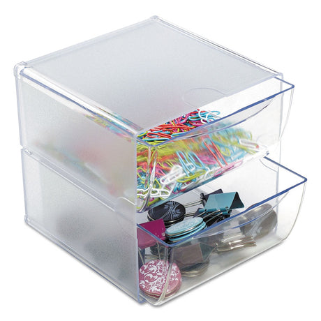 Stackable Cube Organizer, 2 Compartments, 2 Drawers, Plastic, 6 x 7.2 x 6, Clear