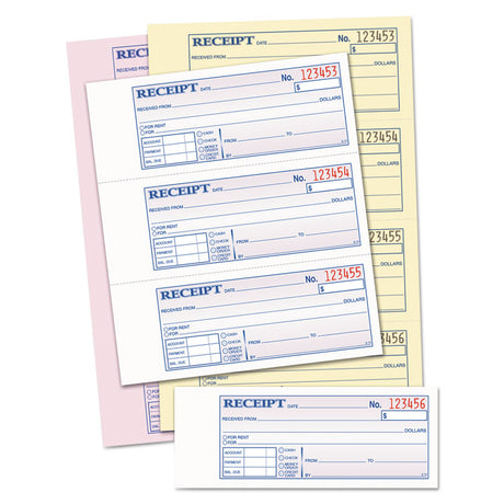 Money and Rent Receipt Book, Account + Payment Sections, Three-Part Carbonless, 7.13 x 2.75, 4 Forms/Sheet, 100 Forms Total