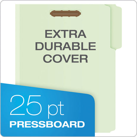 Heavy-Duty Pressboard Folders with Embossed Fasteners, 1/3-Cut Tabs, 2" Expansion, 2 Fasteners, Letter Size, Green, 25/Box