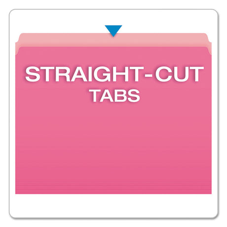 Colored File Folders, Straight Tabs, Letter Size, Pink/Light Pink, 100/Box