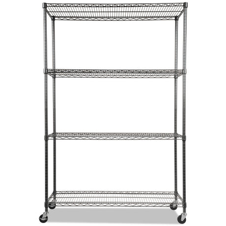 NSF Certified 4-Shelf Wire Shelving Kit with Casters, 48w x 18d x 72h, Black Anthracite