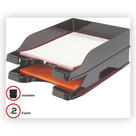 Docutray Multi-Directional Stacking Tray Set, 2 Sections, Letter to Legal Size Files, 10.13" x 13.63" x 2.5", Black, 2/Pack