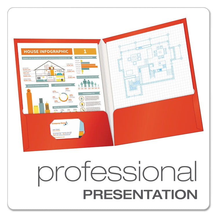 High Gloss Laminated Paperboard Folder, 100-Sheet Capacity, 11 x 8.5, Red, 25/Box
