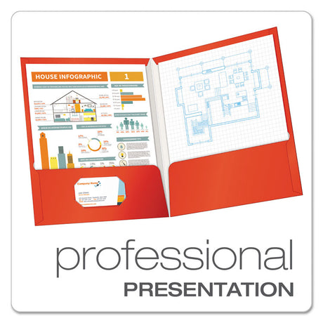 High Gloss Laminated Paperboard Folder, 100-Sheet Capacity, 11 x 8.5, Red, 25/Box