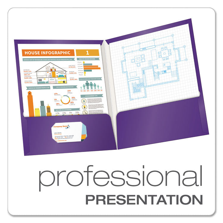 High Gloss Laminated Paperboard Folder, 100-Sheet Capacity, 11 x 8.5, Purple, 25/Box