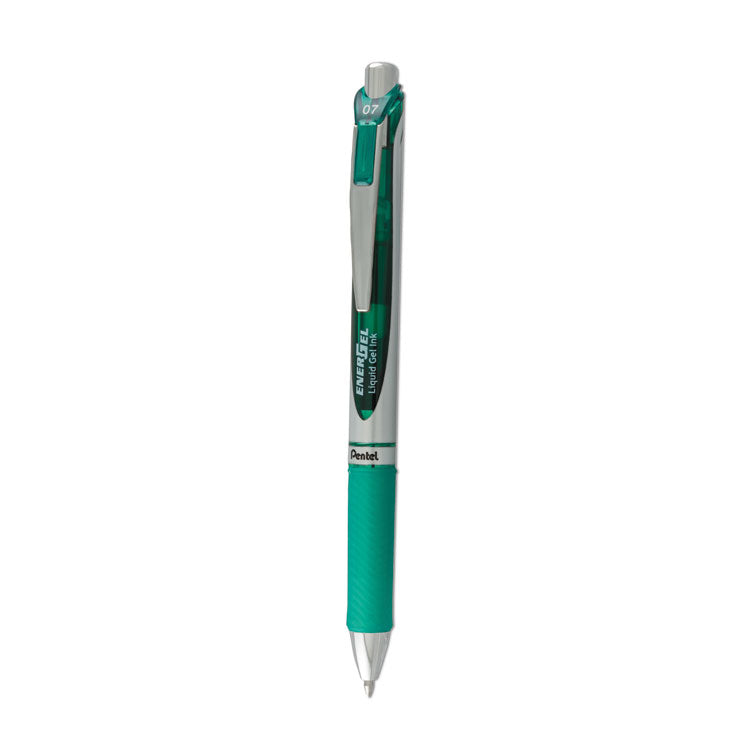 EnerGel RTX Gel Pen, Retractable, Medium 0.7 mm, Green Ink, Green/Gray Barrel