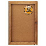 Enclosed Indoor Cork Bulletin Board with One Hinged Door, 24 x 36, Tan Surface, Oak Fiberboard Frame