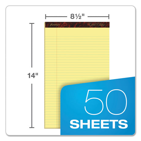 Gold Fibre Quality Writing Pads, Wide/Legal Rule, 50 Canary-Yellow 8.5 x 14 Sheets, Dozen