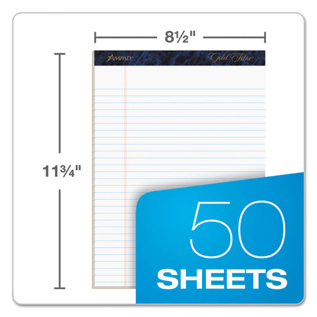 Gold Fibre Quality Writing Pads, Wide/Legal Rule, 50 White 8.5 x 11.75 Sheets, Dozen