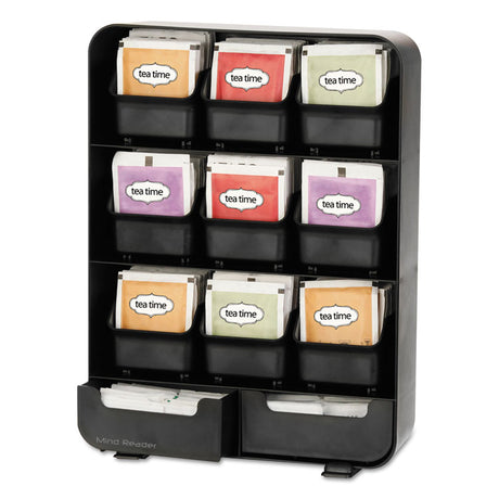 Baggy Nine-Drawer Tea Bag and Accessory Holder, 10.24 x 4.33 x 13.11, Black