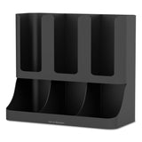 Flume Six-Section Upright Coffee Condiment/Cup Organizer, 11.5 x 6.5 x 15, Black