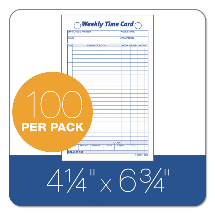 Weekly Employee Time Cards, One Side, 4.25 x 6.75, 100/Pack