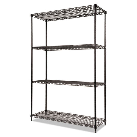 NSF Certified Industrial Four-Shelf Wire Shelving Kit, 48w x 18d x 72h, Black