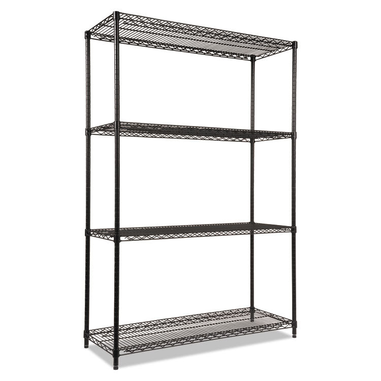 NSF Certified Industrial Four-Shelf Wire Shelving Kit, 48w x 18d x 72h, Black