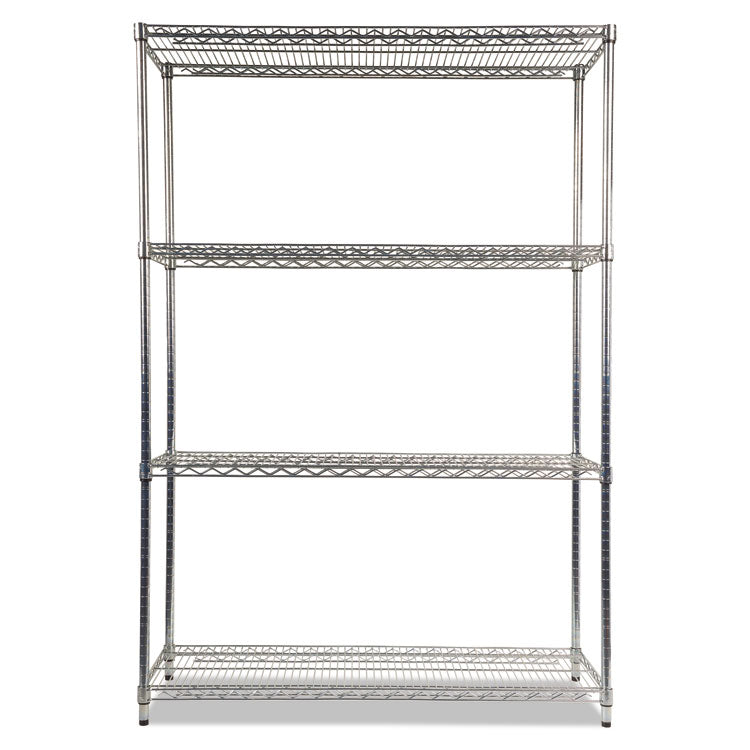 NSF Certified Industrial Four-Shelf Wire Shelving Kit, 48w x 18d x 72h, Silver