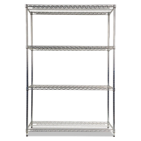 NSF Certified Industrial Four-Shelf Wire Shelving Kit, 48w x 18d x 72h, Silver